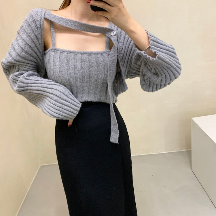 Camisole Knitted Cardigans Women Two Piece Sets 2021 Autumn Sweater Jacket Woman - MERGE.DAY.1.FREESTYLE