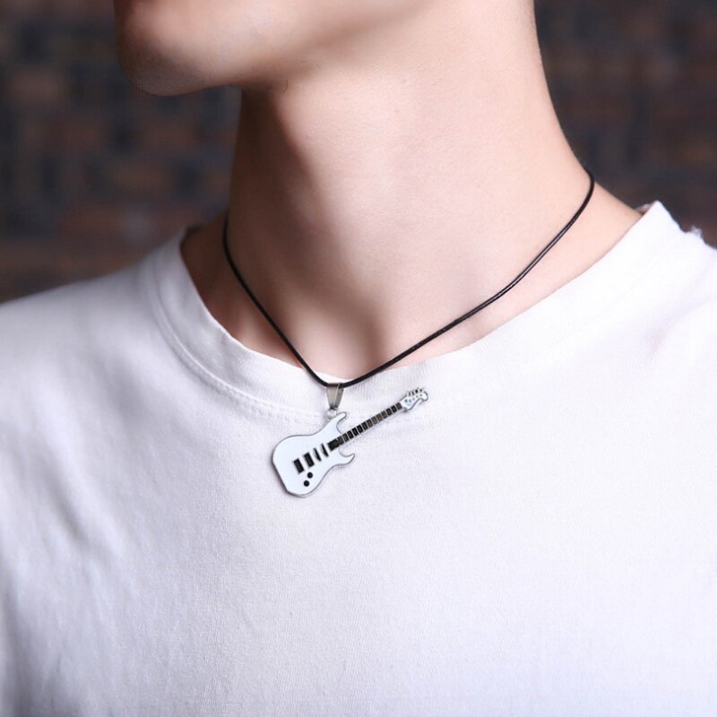 Love Music Exquisite Guitar Shaped Pendant Leather Rope Clavicle Chain Jewelry - MERGE.DAY.1.FREESTYLE