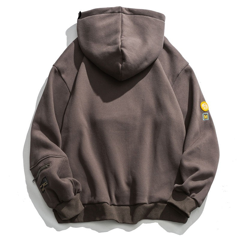 Zipper Pocket Smile Face Patchwork Fleece Hoodies Sweatshirts Streetwear - MERGE.DAY.1.FREESTYLE