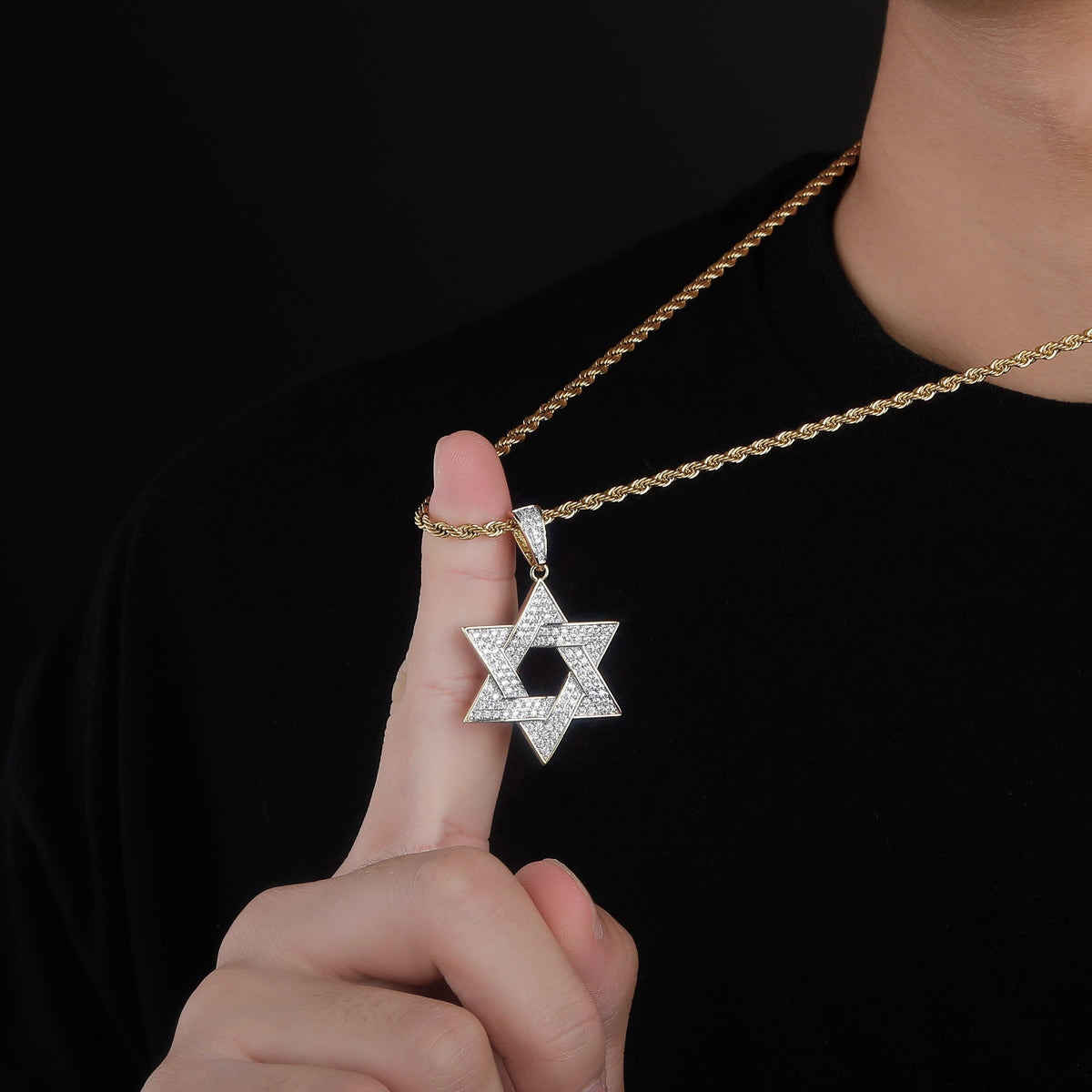 Hip Hop Zirconia Stone Star Of David Pendant Necklaces - MERGE.DAY.1.FREESTYLE