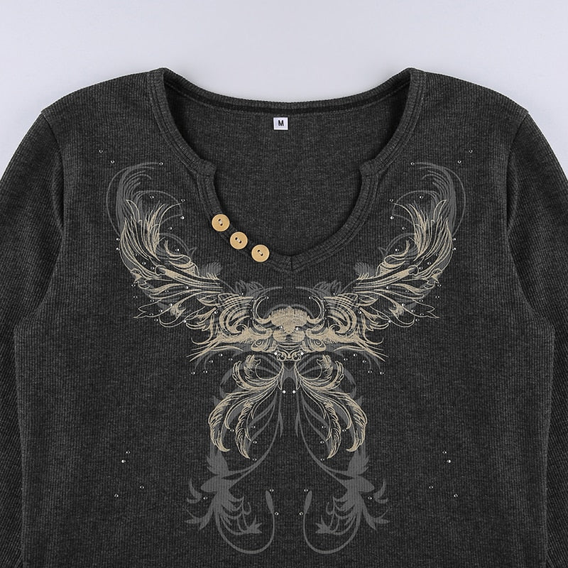 Graphic Print Retro Crop Tshirts Harajuku Grunge Fairycore Clothes - MERGE.DAY.1.FREESTYLE