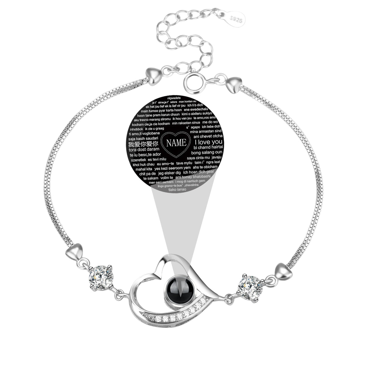 Customize Photo Name Projection Bracelet For 100 Languages Heart Chain Bracelets - MERGE.DAY.1.FREESTYLE