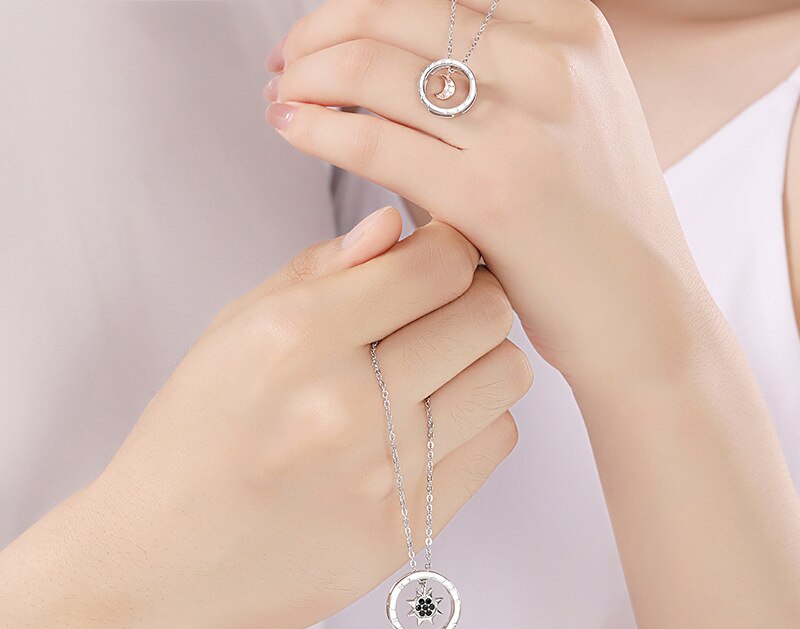 couple silver color ring sun and moon two-color pendant necklace jewelry gift - MERGE.DAY.1.FREESTYLE