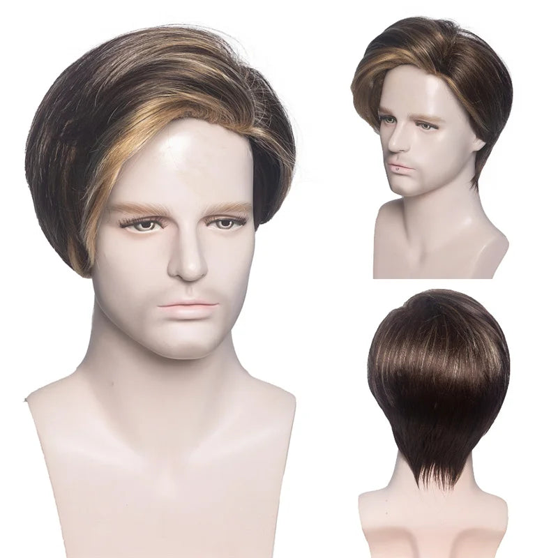 MSIWIGS Men Short Straight Wig Ombre Grey Brown Synthetic Wig White for Male Hair Fleeciness Realistic Natural Headgear - MERGE.DAY.1.FREESTYLE