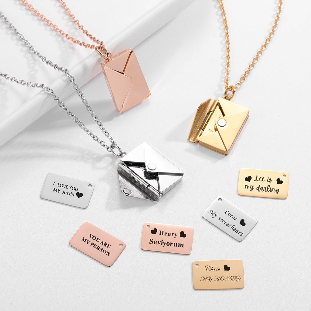 Personalized Custom Envelope Custom Photo Engraved Name Necklace Pendant - MERGE.DAY.1.FREESTYLE