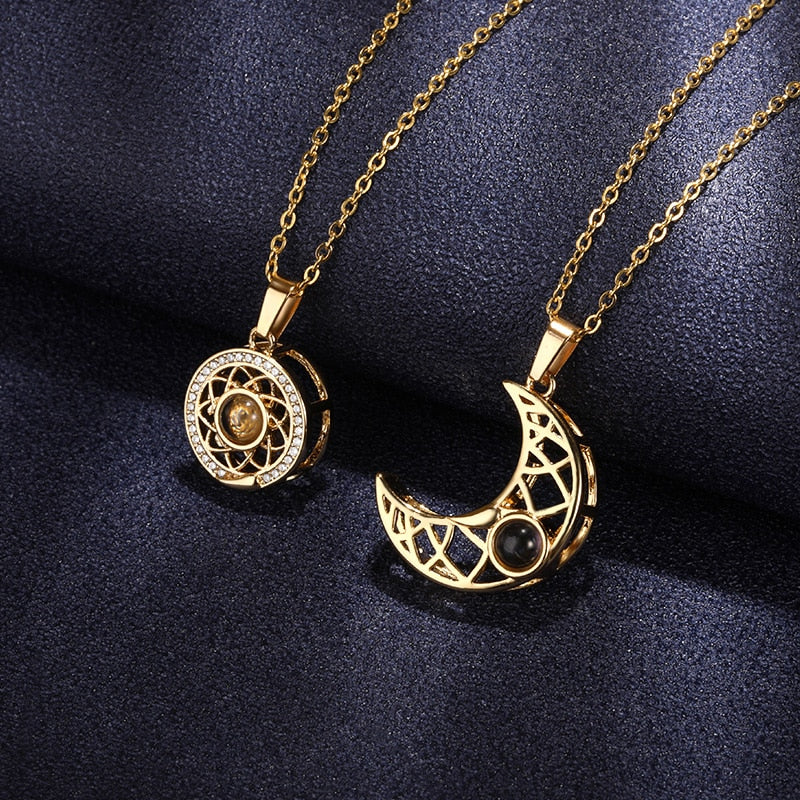 Sun And Moon Love Memory Confession 100 Languages I Love You Necklace Projection Gold Chian Couple Pendant - MERGE.DAY.1.FREESTYLE