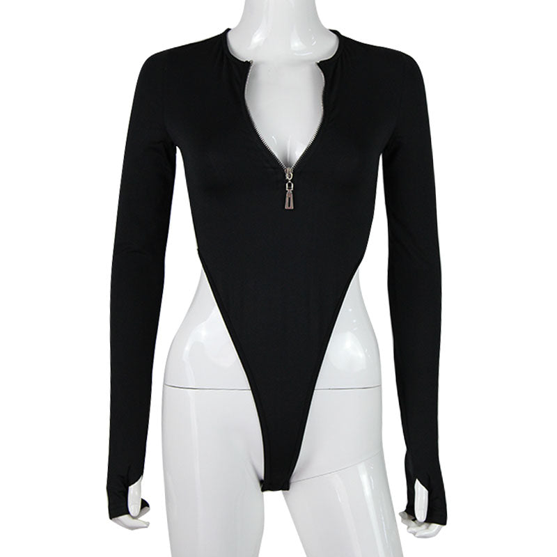 Women Jumpsuits Fashion Solid Zipper Long Sleeve Sheath Skinny Rompers - MERGE.DAY.1.FREESTYLE