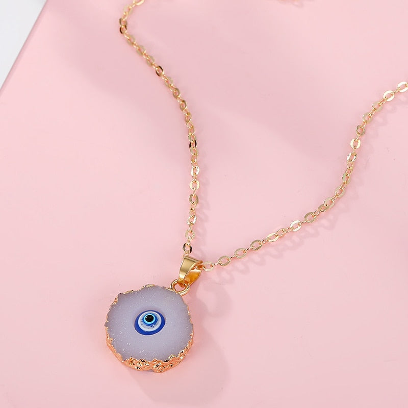 Turkish Evil Eye Pendant Choker Necklace Lucky Blue Evil Eyes Clavicle Chain Necklace - MERGE.DAY.1.FREESTYLE
