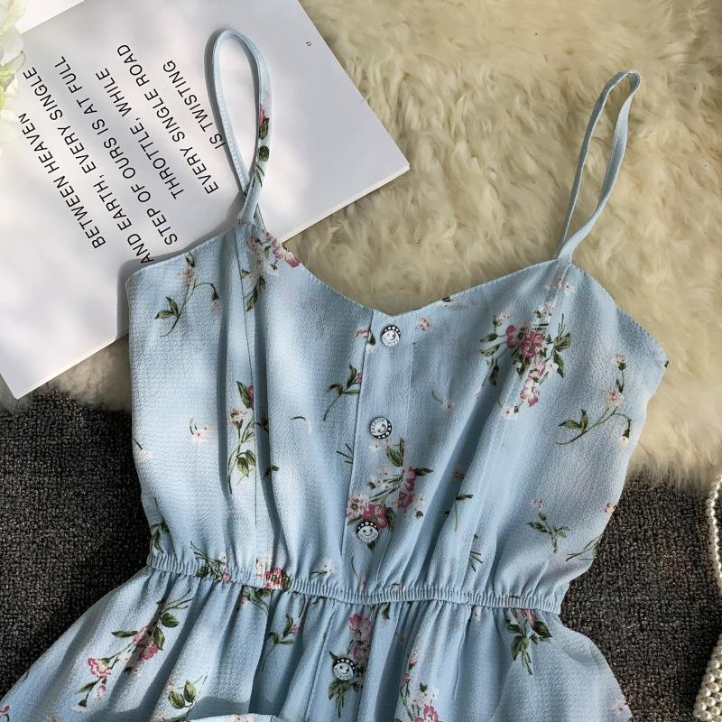 Spaghetti Strap Beach Playsuits Women Single Breasted V-neck Dress - MERGE.DAY.1.FREESTYLE