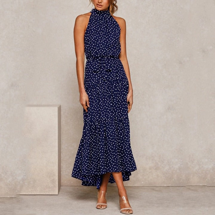 Summer Long Dress Polka Dot Casual Dresses Black Sexy Halter Strapless Sundress Vacation - MERGE.DAY.1.FREESTYLE