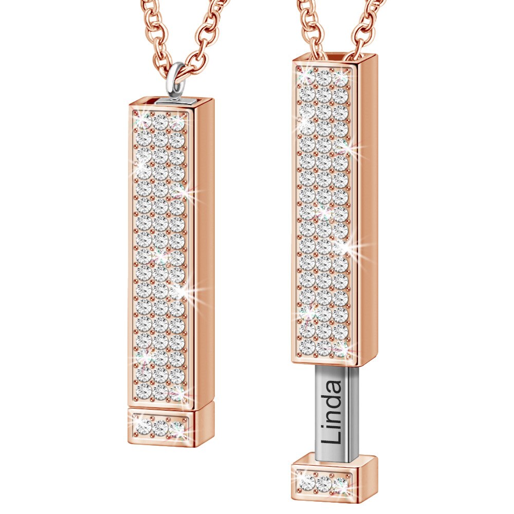 Rose Gold Personalized Name Retractable Double-layer Engraved 3D Necklace - MERGE.DAY.1.FREESTYLE