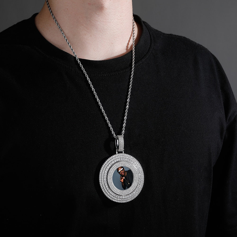 Big Size Custom Photo Rotating Pendant Necklace Full Iced Out Cubic Zirconia Hip Hop Jewelry - MERGE.DAY.1.FREESTYLE