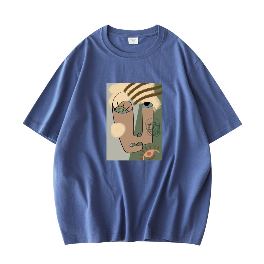 Abstract Pattern Tshirts Lady Cotton Green Summer Tees Lady Short Sleeve Streetwear Tops - MERGE.DAY.1.FREESTYLE