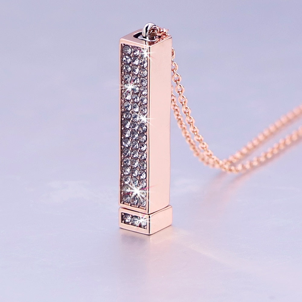 Rose Gold Personalized Name Retractable Double-layer Engraved 3D Necklace - MERGE.DAY.1.FREESTYLE