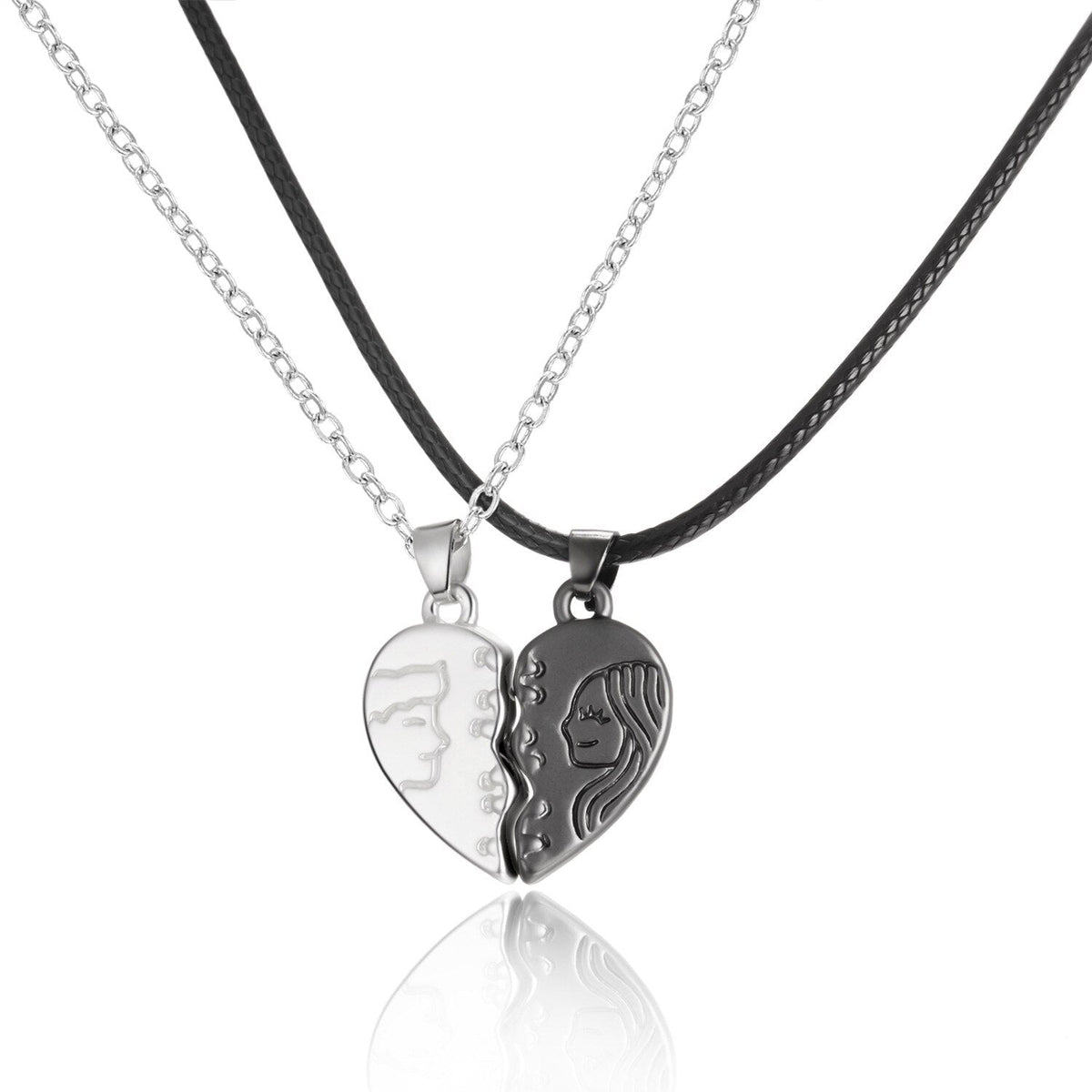 2 Pieces Magnetic Couple Necklaces Friendship Heart Pendant Distance Faceted Charm Necklace - MERGE.DAY.1.FREESTYLE