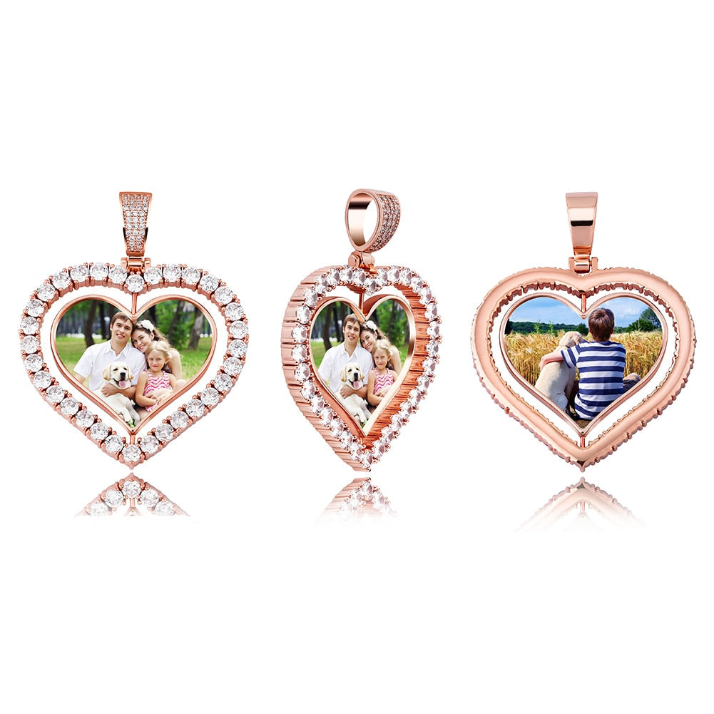 Heart Shaped Custom Photo Spin Double Sided Medallion Pendant Necklace Hip Hop Jewelry - MERGE.DAY.1.FREESTYLE