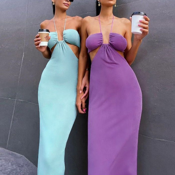 Women Halter Cut Out Backless Corset Midi Dress High Waist Split Slim Grunge Vestidos 2022 Summer - MERGE.DAY.1.FREESTYLE
