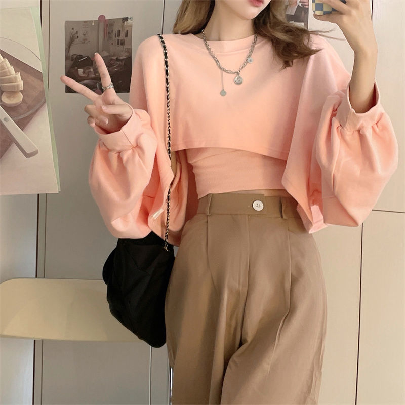 Autumn Two Piece Suit Hoodies Women Loose Bat Sleeve Tops Fashion Popular Crop Sweatshirts+Camis - MERGE.DAY.1.FREESTYLE