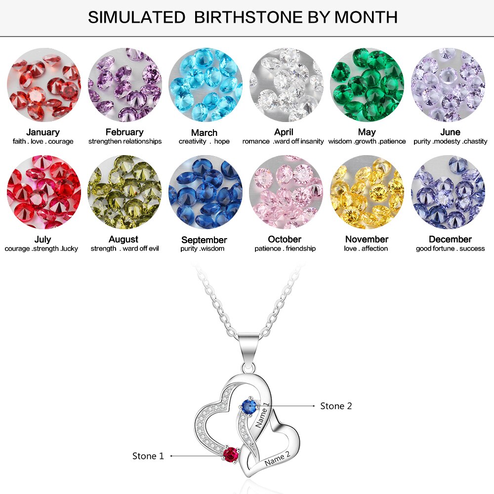 Customized 2 Birthstones Intertwined Heart Necklace Wedding Jewelry - MERGE.DAY.1.FREESTYLE