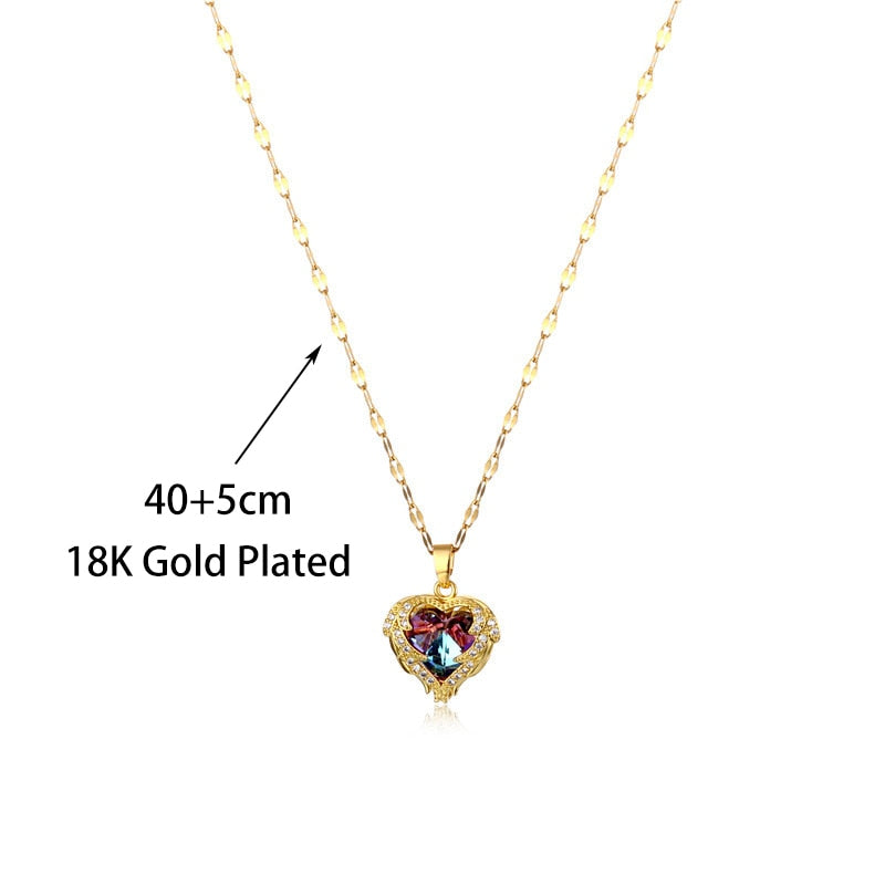 Luxury Zircon Crystal Heart Of Ocean Pendant Stainless Steel Necklace - MERGE.DAY.1.FREESTYLE