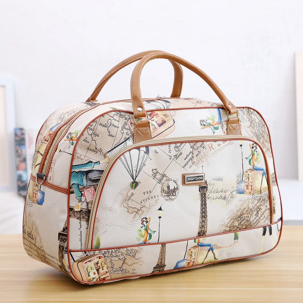 Women Travel Bags PU Leather Large Capacity Waterproof Print Luggage Duffle Bag - MERGE.DAY.1.FREESTYLE