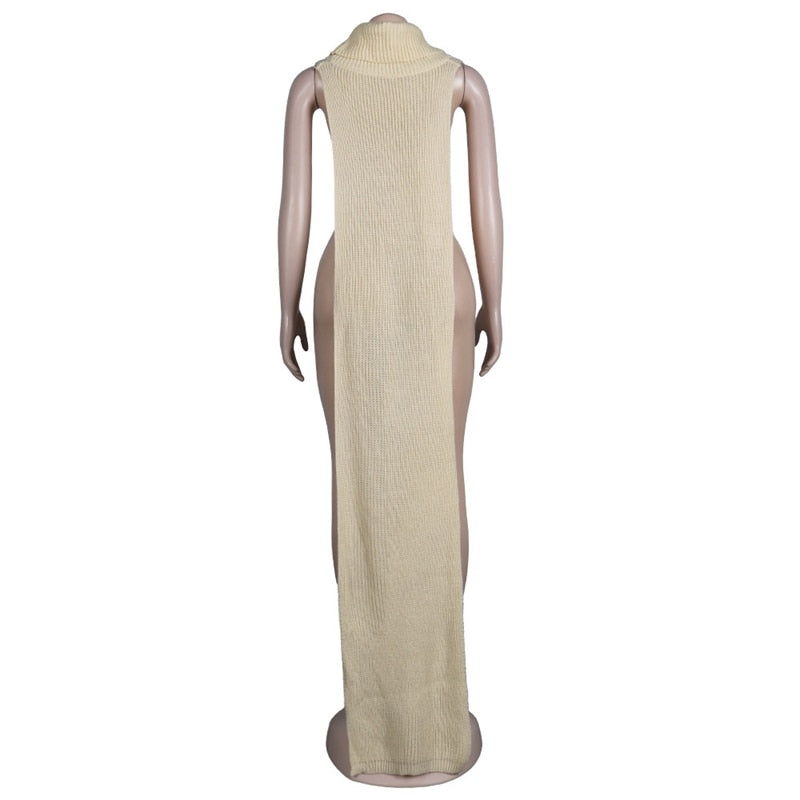 Knitted Side Split Sweater Dress Sleeveless Spring Clothes for Women Y2k Outfits Long Maxi Dresses - MERGE.DAY.1.FREESTYLE