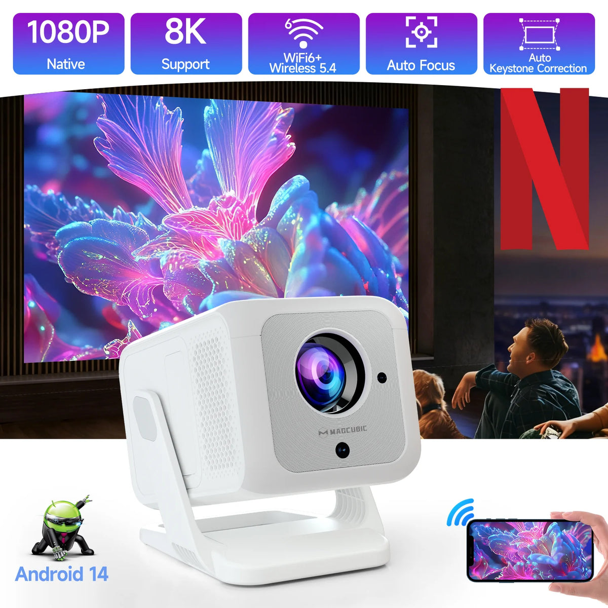 Portable Projector Magcubic HY310X Android 14 1080P 8K Support with Built-in Speakers Newest Model Outdoor Use From OEM Factory - MERGE.DAY.1.FREESTYLE