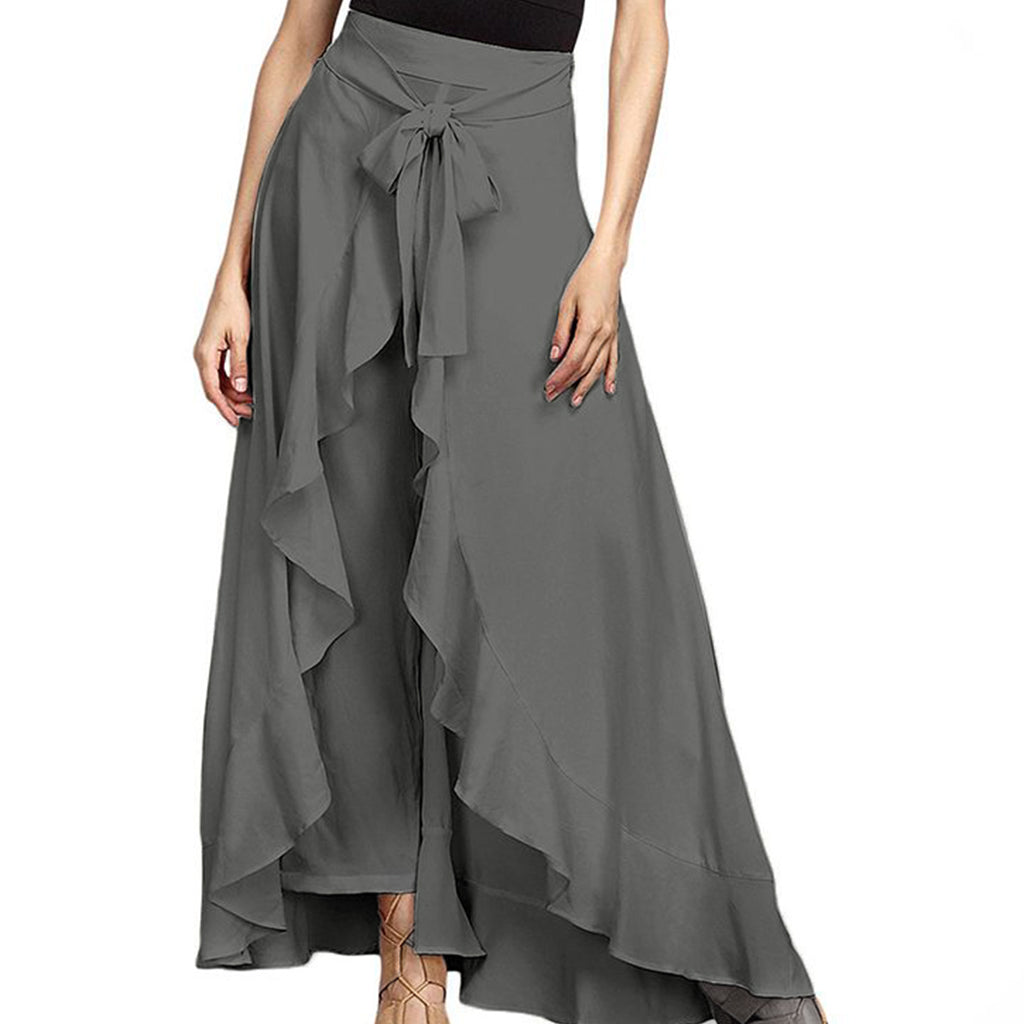 Women Pants Causal Ruffle Drawstring TrouserHigh Waist Loose Dancing Outfits Palazzo Skirt - MERGE.DAY.1.FREESTYLE