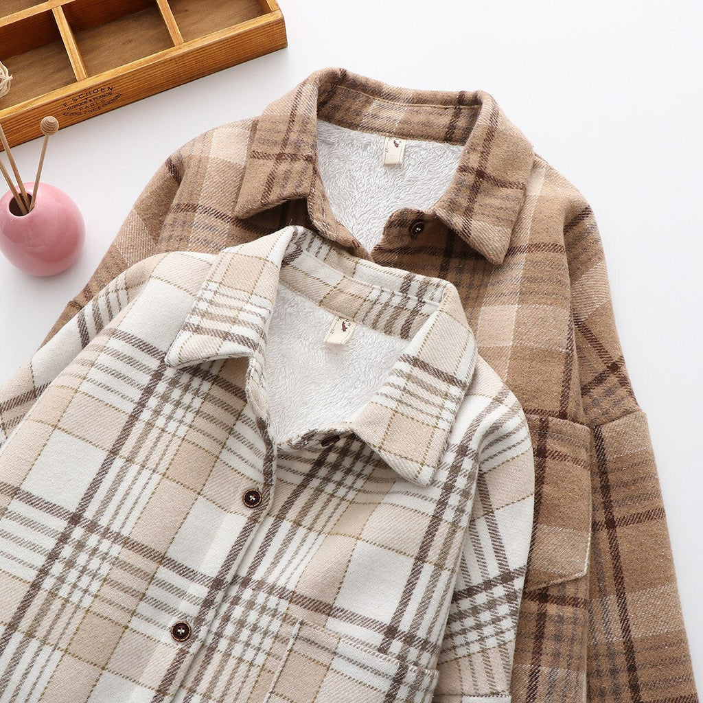 Velvet Thicken Plaid Shirts Blouses Autumn Winter Warm Shirts - MERGE.DAY.1.FREESTYLE