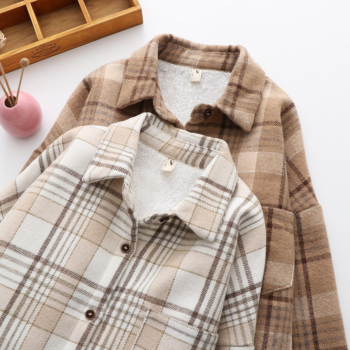 Velvet Thicken Plaid Shirts Blouses Autumn Winter Warm Shirts - MERGE.DAY.1.FREESTYLE