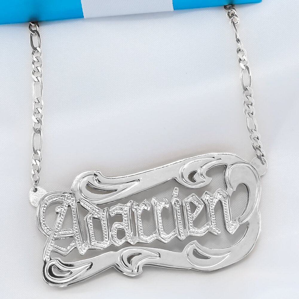 Customized Nameplate Necklace Personalized Custom 3D Double Pendant Name Necklace Figaro Chain - MERGE.DAY.1.FREESTYLE