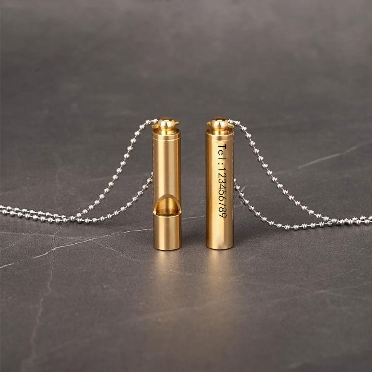 Engraved Text Brass Whistle Necklaces Custom Phone Number Children Anti-lost Necklace - MERGE.DAY.1.FREESTYLE