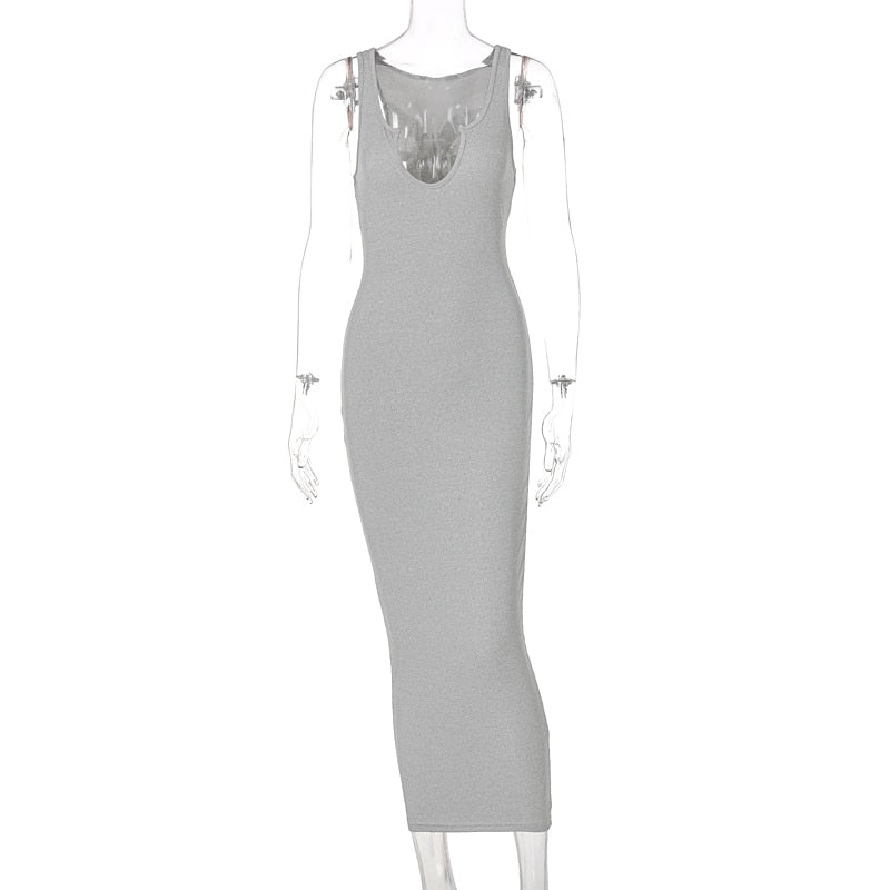 Ribbed Knitted Stripe Women Pure Sleeveless Midi Dress V Neck Bodycon Elegant 2022 Summer - MERGE.DAY.1.FREESTYLE