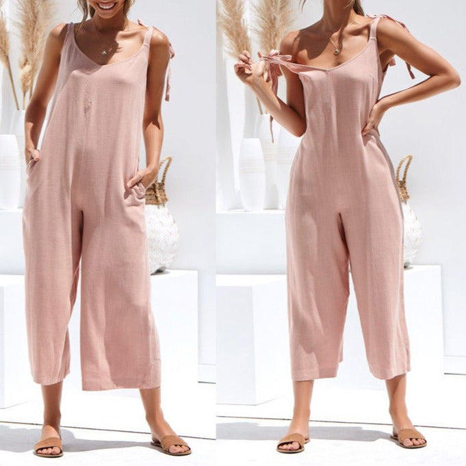 Women Sleeveless Rompers Loose Jumpsuit O Neck Casual Backless Overalls Trousers Wide Leg Pants - MERGE.DAY.1.FREESTYLE
