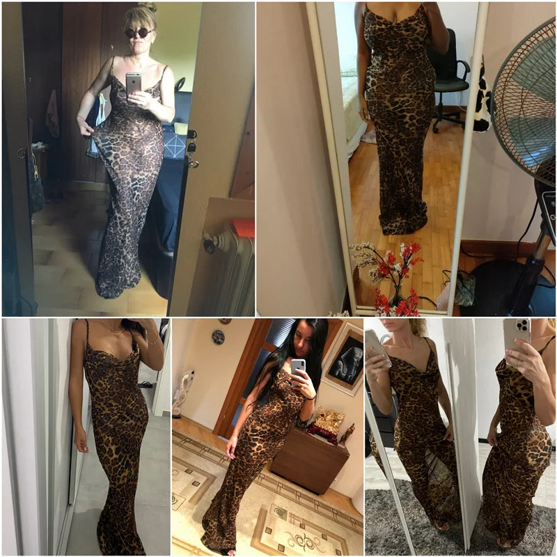 Leopard Print V-Neck Sexy Bodycon Long Dress Women Lace Up Backless Beach Vestidos - MERGE.DAY.1.FREESTYLE