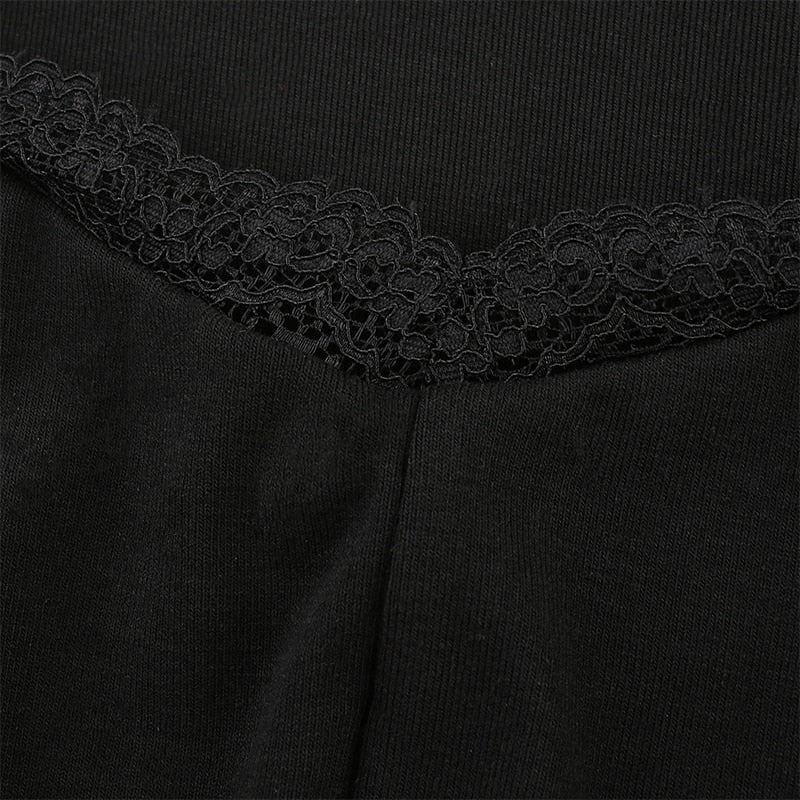 Square Neck Lace Patchwork Bodycon Black Dress Women Cotton Side Split Autumn Dress - MERGE.DAY.1.FREESTYLE