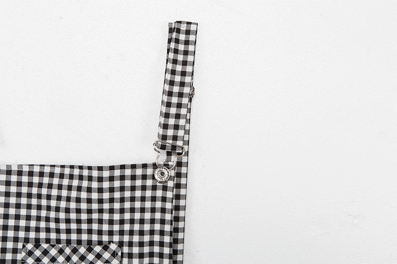 Women Straps Jumpsuits Ladies Summer Plaids Checked Playsuits Backless Outfits White&Black - MERGE.DAY.1.FREESTYLE