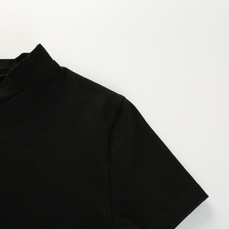 Summer Women Black Short T-Shirts Sexy Crop Tops Short Sleeve Bandage Tee Tops Female Shirts - MERGE.DAY.1.FREESTYLE