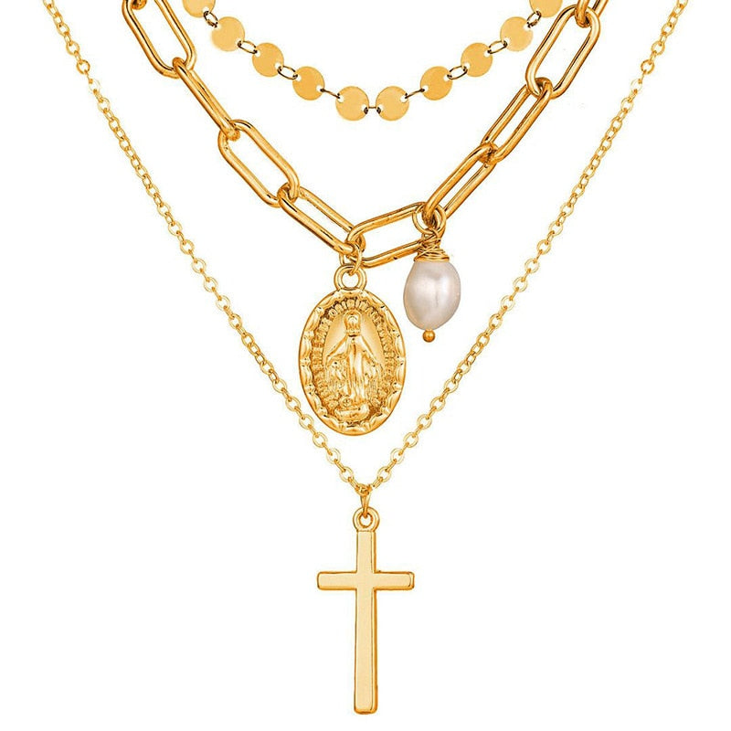 Multi Layer Lock Portrait Pendants Necklaces For Women Gold Metal Key Heart Necklace - MERGE.DAY.1.FREESTYLE
