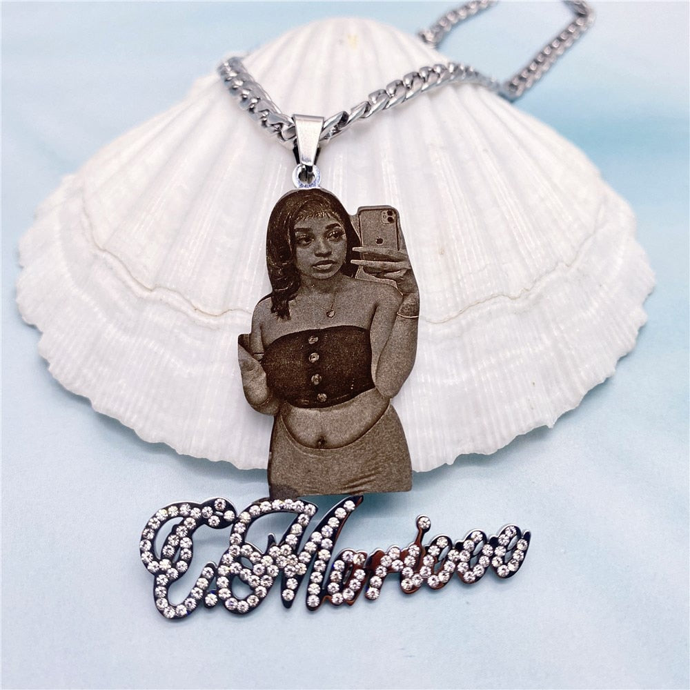 Custom Picture with Diamond Necklace Custom Nameplate Pendent Necklace - MERGE.DAY.1.FREESTYLE