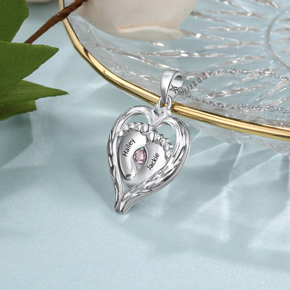 Personalized Baby Feet Necklace with Birthstone Heart Pendant - MERGE.DAY.1.FREESTYLE