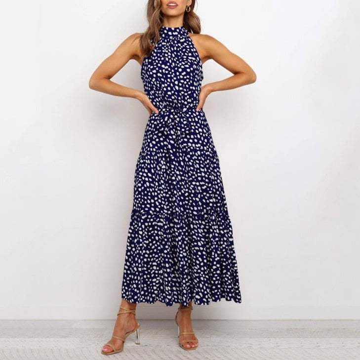 Summer Long Dress Polka Dot Casual Dresses Black Sexy Halter Strapless Sundress Vacation - MERGE.DAY.1.FREESTYLE