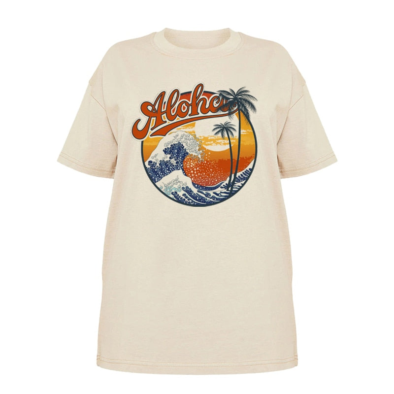 1pcs WHITE Tees Summer Casual Oversized Tee Best Surfing Santa Monica California Womens Retro Style - MERGE.DAY.1.FREESTYLE
