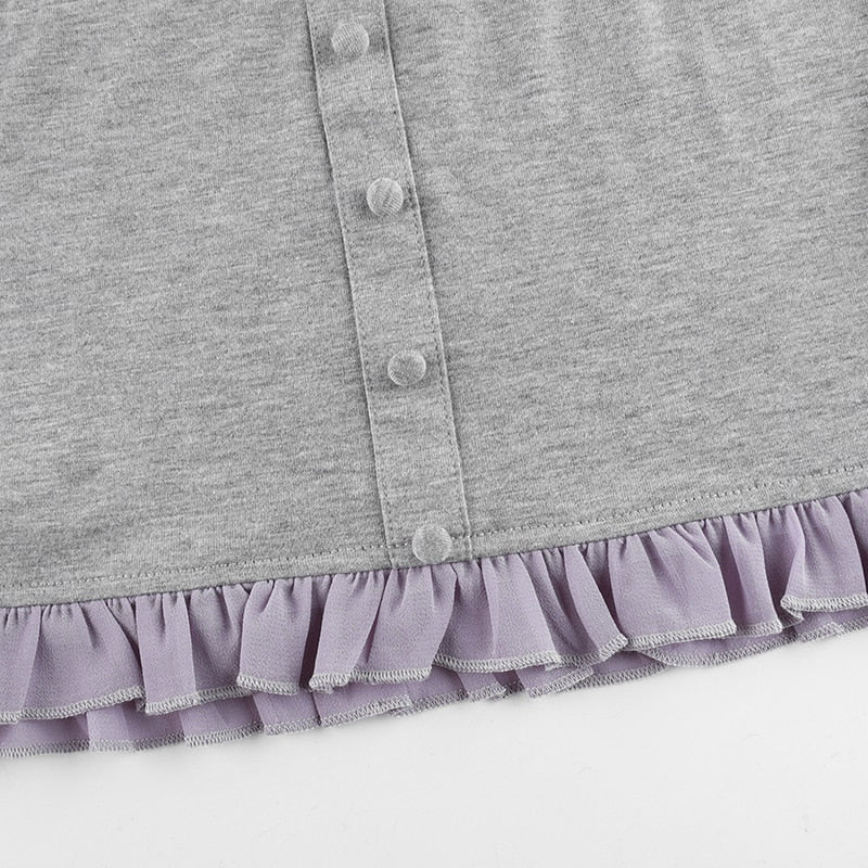 Sweet Cute Crop Top Lace Frill Bow Pullovers Vintage Square Collar T Shirt - MERGE.DAY.1.FREESTYLE