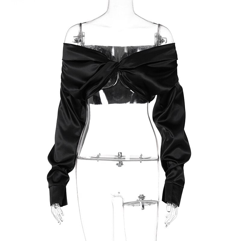 Pure Color Long Sleeves Bodycon Slim Crop Top - MERGE.DAY.1.FREESTYLE