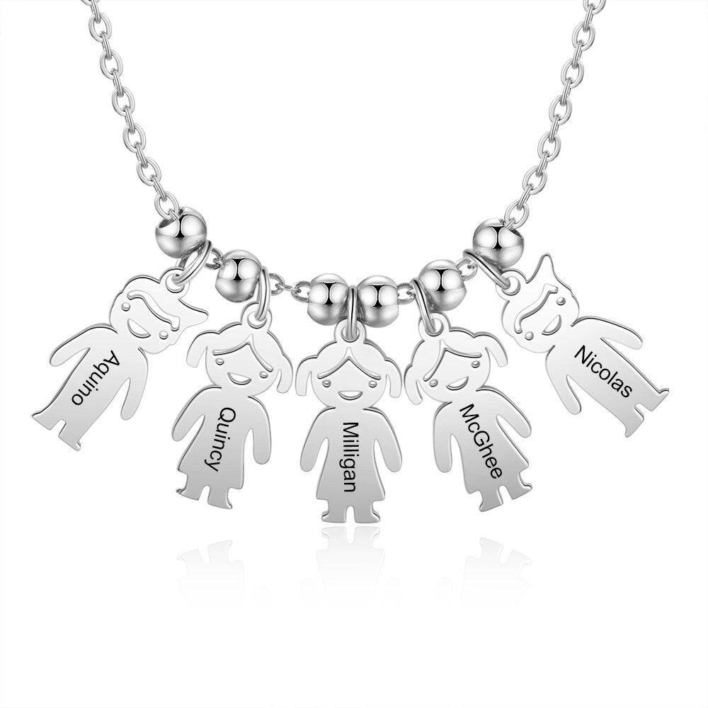 Personalized Engraved Name Necklace with Boy Girl Charms - MERGE.DAY.1.FREESTYLE