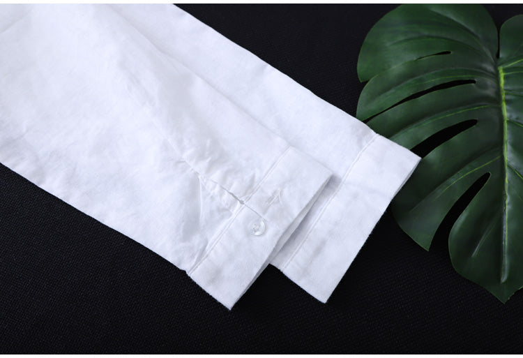 Cotton Shirt Long Sleeve Embroidery Blouse Stand Collar Loose Long Top Office Lady Casual Wear - MERGE.DAY.1.FREESTYLE