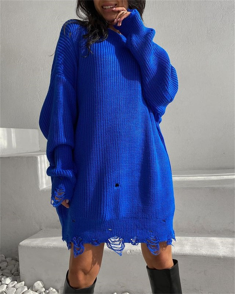 O Neck Oversized Mini Knitted Women Sweater Loose Dresses Autumn Winter Long Sleeve - MERGE.DAY.1.FREESTYLE