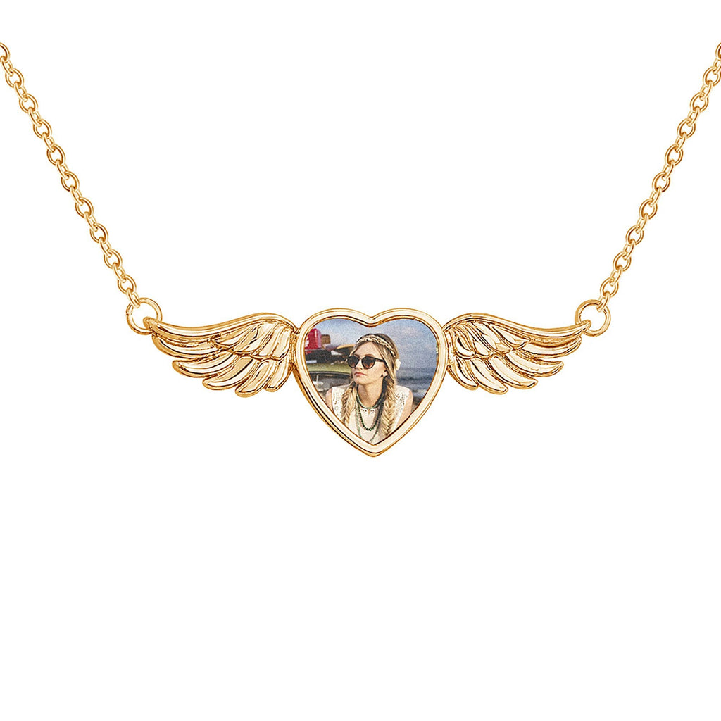 Engraved Text Custom Photo Angel Wing Heart Shaped Jewelry Gifts - MERGE.DAY.1.FREESTYLE