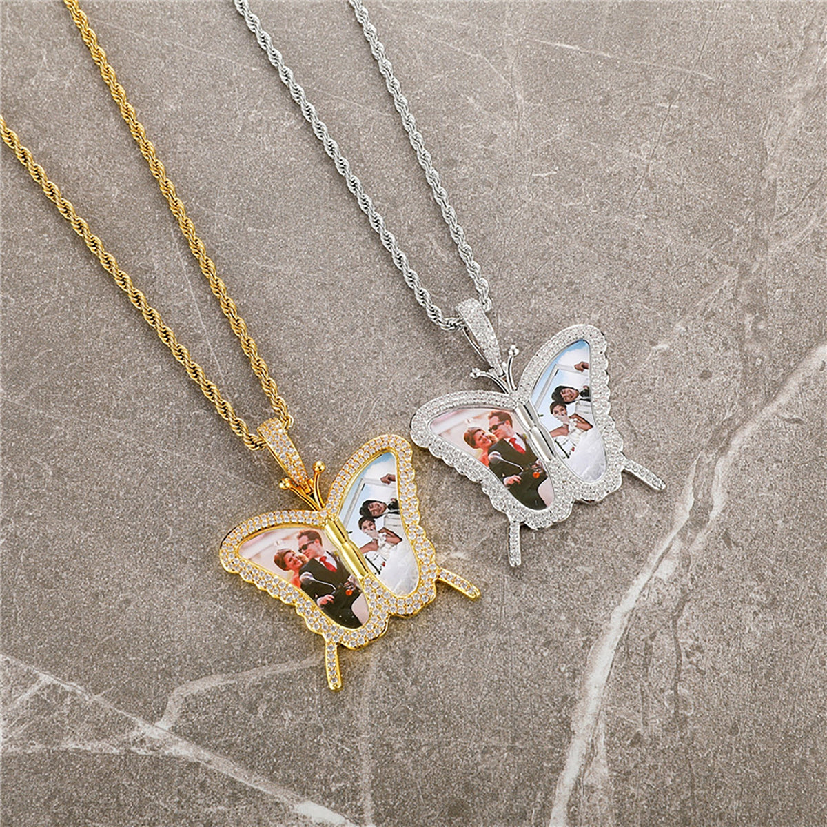 Personalised Butterfly Locket Necklace For Opening Print Two Photo Pendant - MERGE.DAY.1.FREESTYLE
